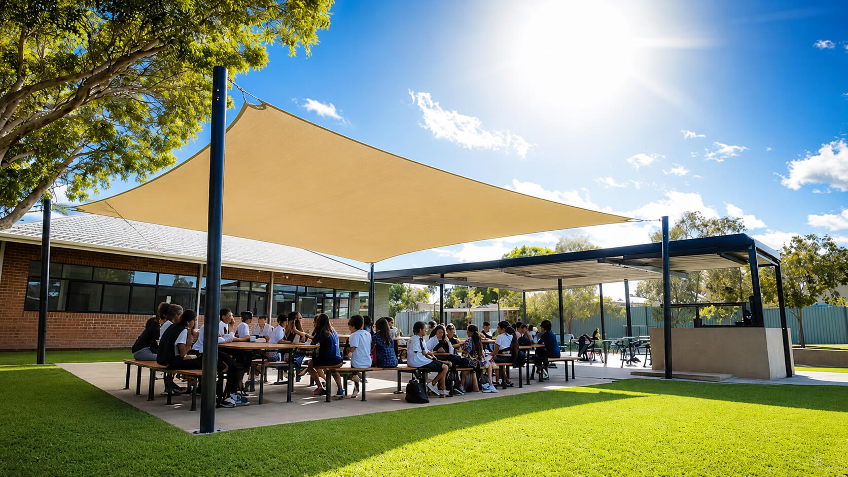 Velas de sombra para escolas, creches e parques infantis